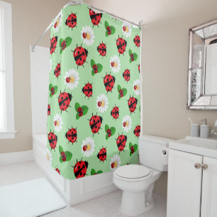 Cute red polka dot Ladybug Daisy flower summer Shower Curtain