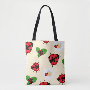 Cute red polka dot Ladybug Daisy flower summer Tote Bag