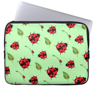 Cute red polka dot Ladybug flower summer Girly Laptop Sleeve