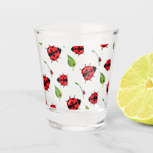 Cute red polka dot Ladybug flower summer Girly Shot Glass