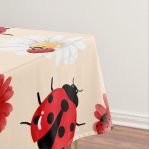 Cute red polka dot Ladybug flower summer Girly Tablecloth