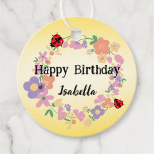 Cute red Polka dot Ladybug Spring Flower Birthday Favour Tags