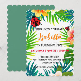 Cute red Polka dot Ladybug summer jungle Birthday Save The Date