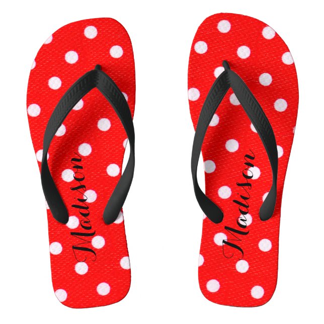 Cute Red  Polka dots monogram Flip Flops (Footbed)