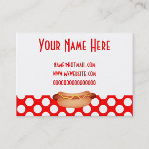 Cute Red Polka Dots & Tasty Hotdog Snack Design Business Card