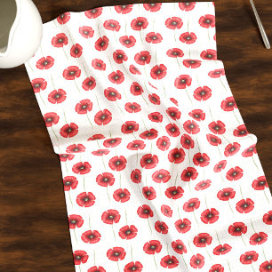 Cute Red Poppies on White Floral Kitchen Towel