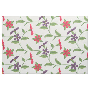 Cute Red & Purple Flowers On Custom Background Col Fabric
