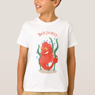 Cute red pygmy seahorse cartoon illustration T-Shirt