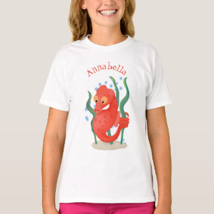Cute red pygmy seahorse cartoon illustration T-Shirt