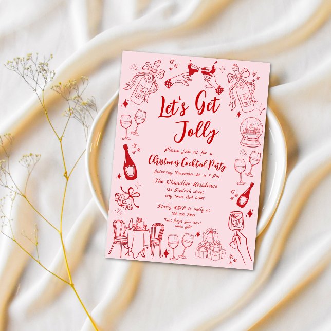 Cute red quirky christmas cocktail party doodle  invitation (Creator Uploaded)