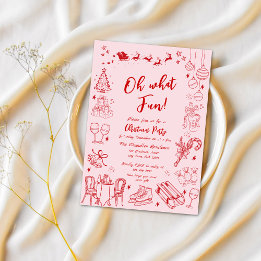 Cute red quirky christmas party doodle invitation