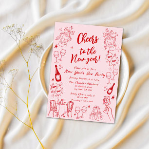 Cute red quirky new year's Eve party doodle  Invitation