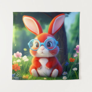Cute Red Rabbit Sitting Under The Tree-75767 Tapestry