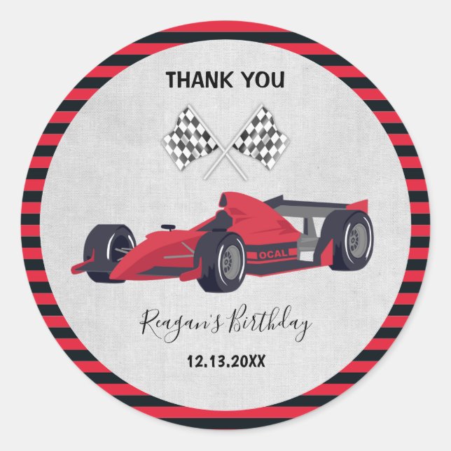 Cute Red Race Car Birthday Classic Round Sticker (Front)