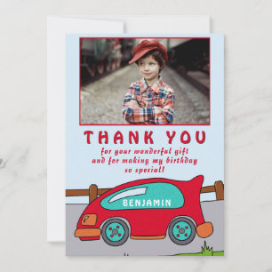 Cute Red Race Car Birthday Thank you Photo Card