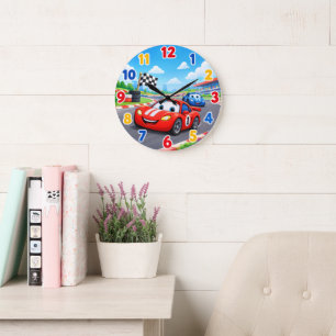 Cute Red Race Car Kids Wall Clock