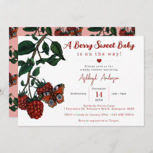 Cute Red Raspberry Berry Sweet Baby Shower Invitation