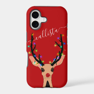 Cute Red Reindeer Deer Glowing Christmas Lights