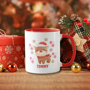 Cute Red Reindeer Name Mug