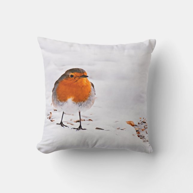 Cute red robin bird snow winter animal wildlife cushion (Front)