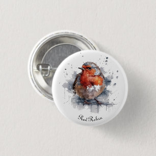Cute Red Robin in watercolor customisable 3 Cm Round Badge