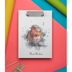 Cute Red Robin in watercolor customisable Clipboard
