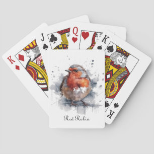 Cute Red Robin in watercolor Playing Cards