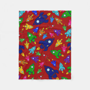 Cute red rocket ships pattern fleece blanket