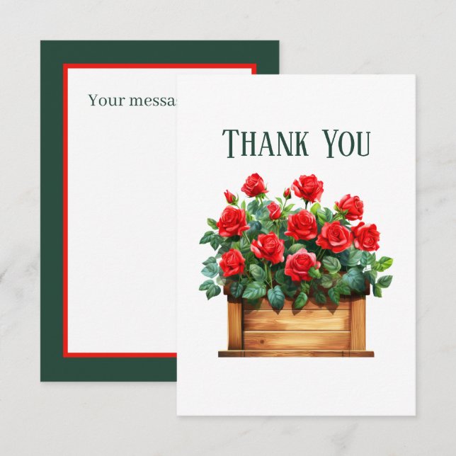 Cute red roses ad message thank you card (Front/Back)