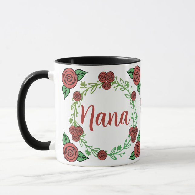 Cute Red Roses Floral Wreath Nana  Mug (Left)