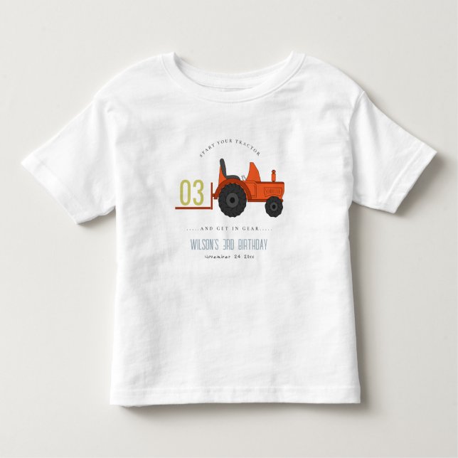 Cute Red Rust Farm Tractor Kids Any Age Birthday Toddler T-Shirt (Front)