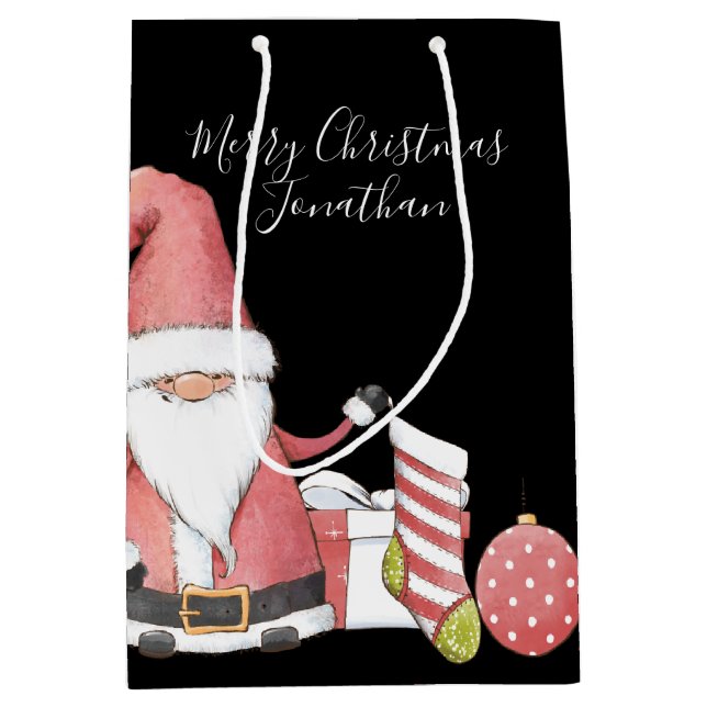 Cute Red Santa Gnome with Christmas Gifts Medium Gift Bag (Front)