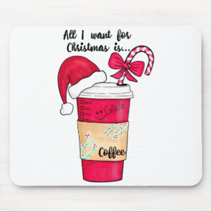Cute Red Santa Hat Coffee Candy Cane Christmas Mouse Pad