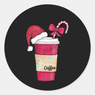 Cute Red Santa Hat Coffee Candy Cane Christmas T S Classic Round Sticker