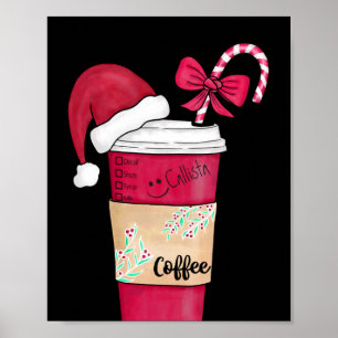 Cute Red Santa Hat Coffee Candy Cane Christmas T S Poster