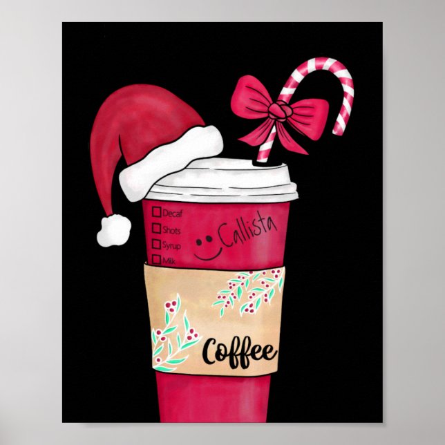 Cute Red Santa Hat Coffee Candy Cane Christmas T S Poster (Front)