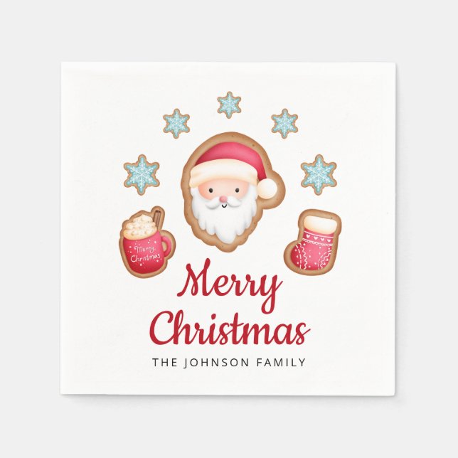 Cute Red Santa Merry Christmas Napkin (Front)