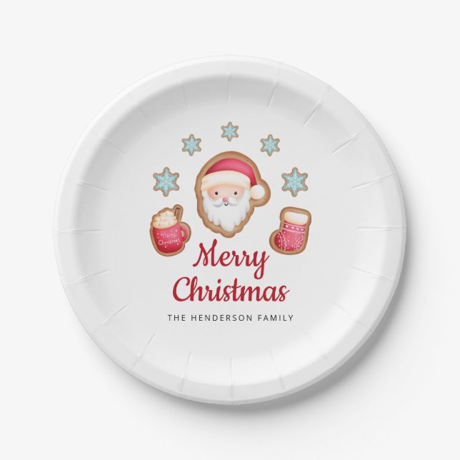 Cute Red Santa Merry Christmas Paper Plate (Front)
