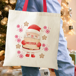 Cute Red Santa Name Tote Bag