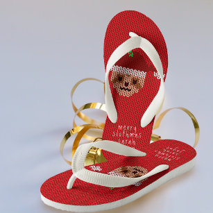 Cute Red Santa Sloth Personalise Christmas Holiday Kid's Jandals