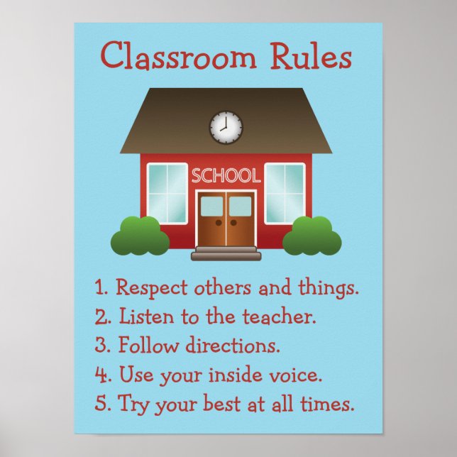 Cute Red School Building Custom Classroom Rules Poster (Front)