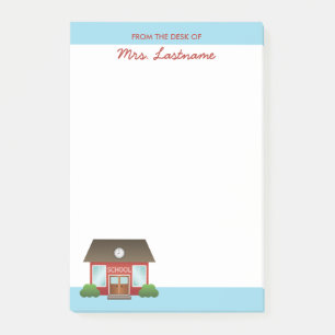 Cute Red School Building With Custom Name Post-it Notes