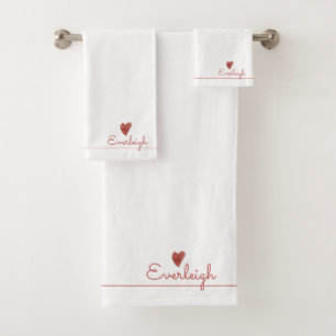 Cute Red Script Name Heart Towel