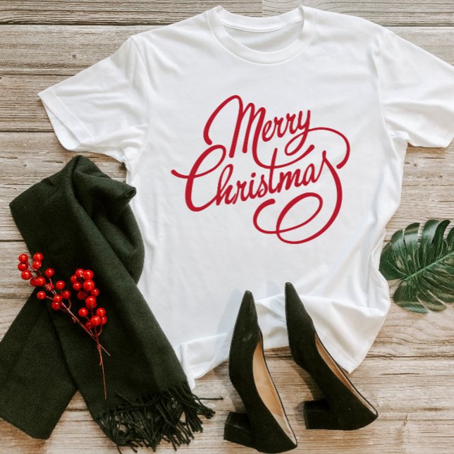 Cute Red Script Xmas Merry Christmas Holidays 2023 T-Shirt (Merry Christmas Script | Festive Holiday T-Shirt)