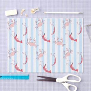 Cute Red seafoods Pattern on Blue stripes Tissue Paper
