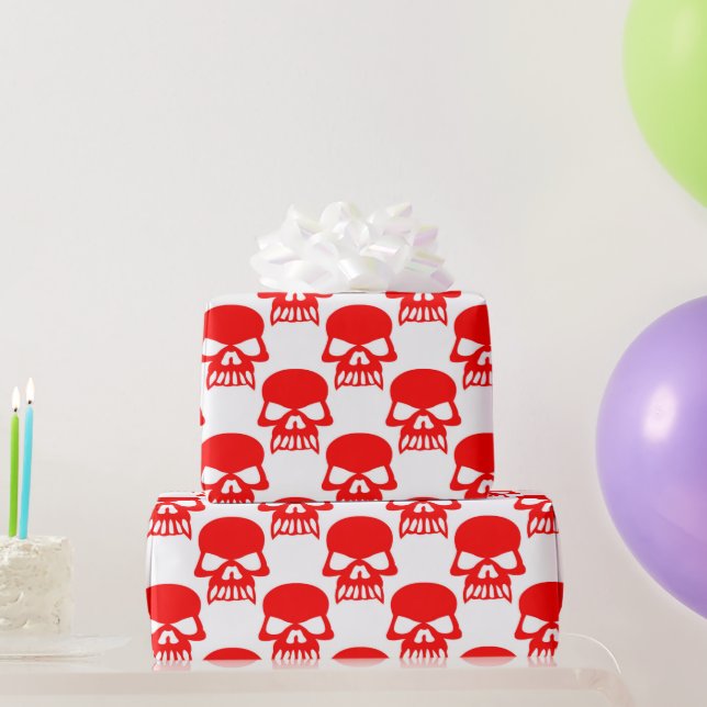 Cute Red Skulls Halloween Gift Wrapping Paper (Party Gifts)