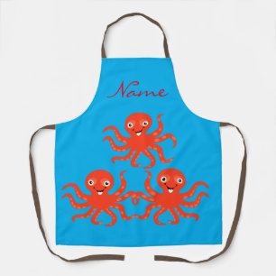Cute Red Smiling Octopus Thunder_Cove Apron