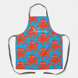 Cute Red Smiling Octopus Thunder_Cove Apron