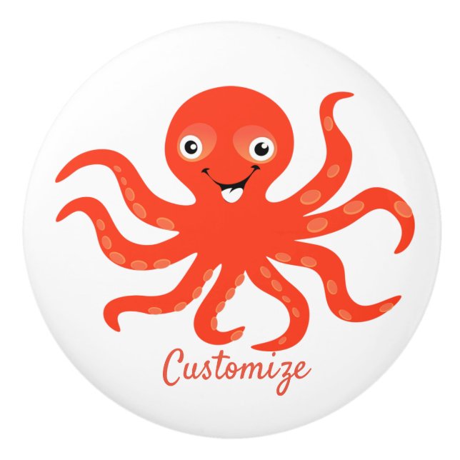 Cute Red Smiling Octopus Thunder_Cove  Ceramic Knob (Front)
