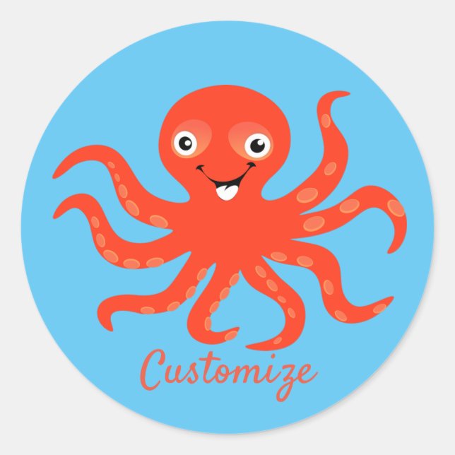 Cute Red Smiling Octopus Thunder_Cove Classic Round Sticker (Front)